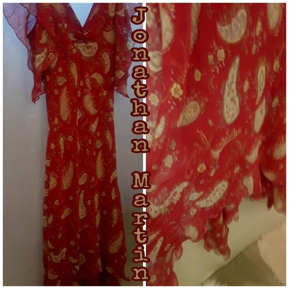 Buegundy Paisley Bohemian Hi Lo Dress, Size 11